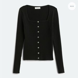 Black Ribbed Button-Up Cardigan